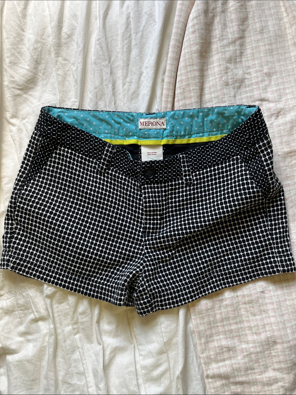 Merona Black & White Windowpane Cotton Shorts with Aqua Lining